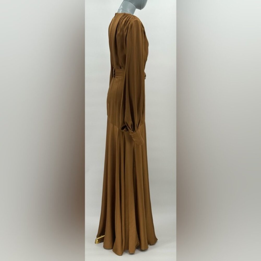 🆕 BRONX & BANCO 🧿 NWOT Carmen Long Sleeve Belted Maxi Gown, Copper, Sz XS US 2 - Picture 6 of 17